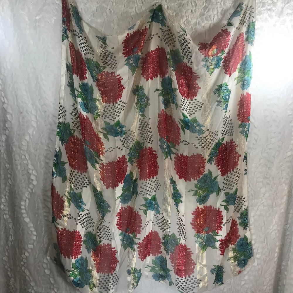 Vintage Scarf Floral Basket Weave Gold Lame